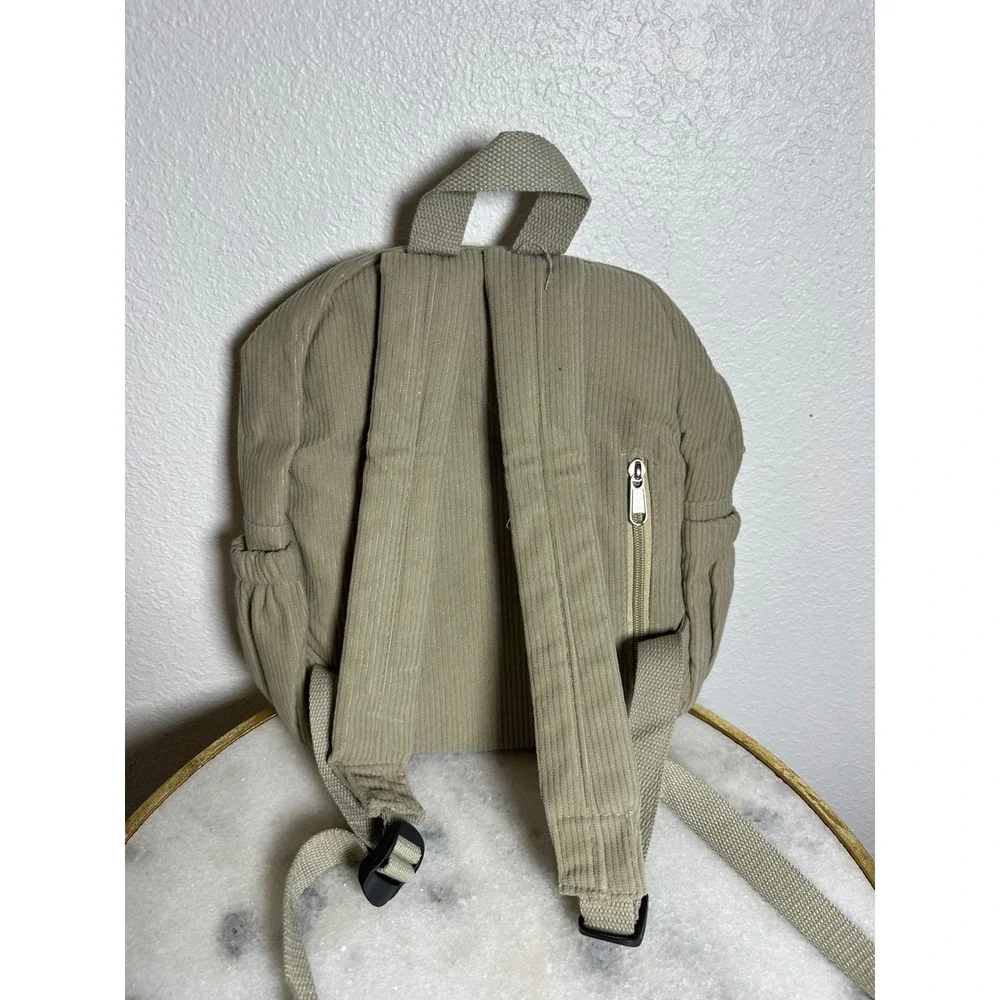 Khaki Corduroy Star Patch Backpack Y2K Aesthetic School Bag Tan Checkered Stars